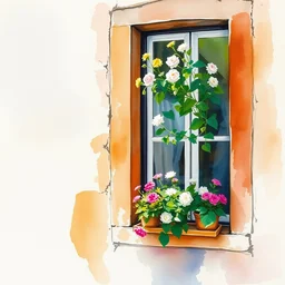 abstract watercolor painting of spanish street, flowers in window, summer, magical and traditional, cinematic light, sharp shadows, daylight, national romanticism by anders zorn, by greg rutkowski, by greg manchess