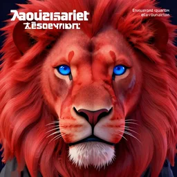 a close up of a red lion's face with blue eyes, an album cover by jacob toorenvliet, featured on behance, cubo - futurism, rendered in cinema 4 d, sketchfab, rendered in maya, red shift, synthwave, by enguerrand quarton, by alesso baldovinetti, 3 d render, holography,