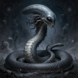 a huge alien that looks like a snake, cosmic horror, elegant intricate digital painting artstation concept art by mark brooks and brad kunkle extreme detailed