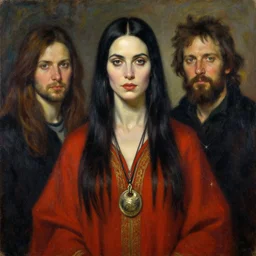 portrait of a female shaman nastassia kinski goddess wizard, oil on canvas, by jeffrey catherine jones and denis sarazhin and mucha