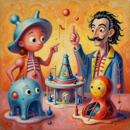 an extremely high quality hd surrealism warm painting of 4 d perspective neon complimentary - colors cartoon surrealism melting sculpture composition of zaha hadid biological anatomical laboratory by a much more skilled version of kandinskypicasso and salvia dali the fourth, salvador dali's much much much much more talented painter cousin, 8 k, ultra realistic, nerves, veins, arteries
