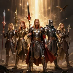 a typical dungeons & dragons adventuring party, fantasy character art