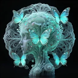 a pixie in a 3 d bioluminescent radically alive world of fungal fractals and butterflies, intricate mycelial lace, fractalpunk, rococo, ultra detailed, intricate details, ornate, hyperrealistic, octane render, inspired by ross tran & brian froud & james jean & android jones & william morris & ernst haeckel & alphonse mucha