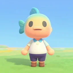 cute simplistic fish villager. animal crossing, 3 d render, sketchfab artstation