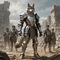 Azure Wolf themed armored knight, Moebius, Greg Rutkowski, Zabrocki, Karlkka, Jayison Devadas, Phuoc Quan, trending on Artstation, 8K, ultra wide angle, zenith view, pincushion lens effect.
