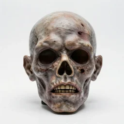 stock photo ugly real zombie head on a white background, minimalist, close up, studio lighting, detailed, photography, 82 mm sigma art