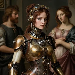 portrait of steampunk female android, by fra angelico and sandro botticelli
