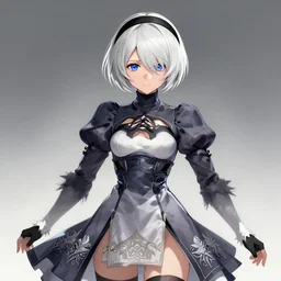 Northern princess (Kantai Collection) as 2B nier automata, cute, intricate, elegant, highly detailed, digital painting, 4k, HDR, concept art, smooth, sharp focus, illustration,Raytracing