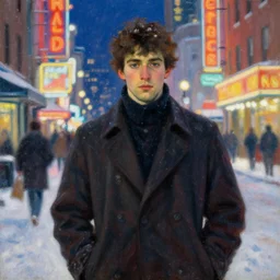 winter, attractive male, neon light, chinatown, painting by gaston bussiere, craig mullins, j. c. leyendecker