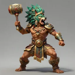 a highly detailed illustration of fierce aztec tribal boy wearing green wolf mane, heroic roaring wielding aztec club pose, muscular, intricate, elegant, highly detailed, centered, digital painting, artstation, concept art, smooth, sharp focus, league of legends concept art, wlop
