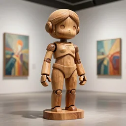 octane render ultra photorealistic hyper detailed, a very very cute wooden mystical statue robot of the roman godess natural, trending on cgsociety, in a contemporary art gallery in neo tokyo artwork by moebus