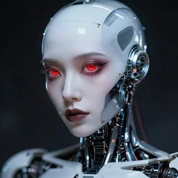“a cyborg woman with red eyes”