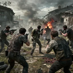 survivors fending off a zombie attack in dayz, ultra realistic, hd