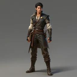 asian - looking rogue, dnd, fantasy character wearing a vest and high boots, single character concept art, digital art, medium shot, highly detailed, photorealistic, illustration, 1 2 3 4 by luis royo