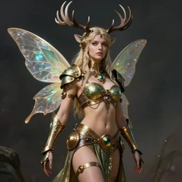 steampunk fitness model eva green warrior priestess with fairy wings and elk antlers by karol bak and rebecca guay