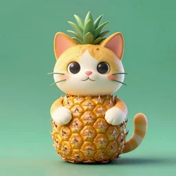 cat as pineapple, 3D unreal render, colorful, trending on artstation, soft studio lighting, , green background