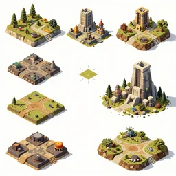 set of terrain assets. asset of six different modular terrains and structures by Stanley Artgerm Lau, game pack, assets, WLOP, Rossdraws, James Jean, Andrei Riabovitchev, Marc Simonetti, and Sakimichan, tranding on artstation , assets