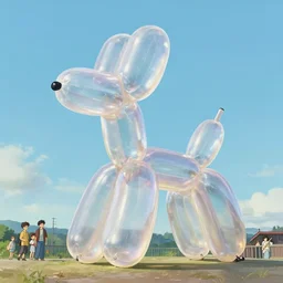 giant floating balloon animal parade, shiny like translucent plastic by studio ghibli and james jean and edward hopper