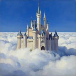 by ruth orkin daring oil and canvas. a beautiful conceptual art of a castle in the clouds.