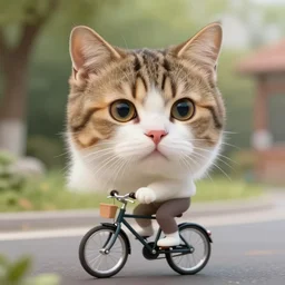 head and shoulders masterpiece portrait of cute cat riding a bicycle, surreal background, digital art by Krenz Cushart, trending on artstation