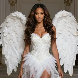 Tyra Banks dressed as an angel, detailed, hyperrealism, 4k