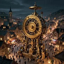 mechanical clockwork city, nighttime festival, crowded streets, high fantasy, ultra hi - res, digital art, artstation, by sylvain sarrailh, dominik zdenkovic, and quentin mabille