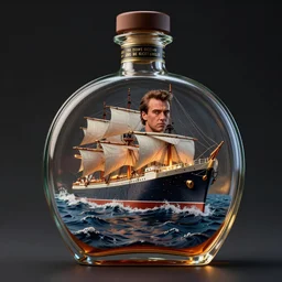a ship in a bottle but instead of a ship it is jack nicholson in the bottle, a young jack nicholson, fancy whiskey bottle, hyper detailed, digital art, artstation, cinematic lighting, studio quality, smooth render, by peter mohrbacher, hajime sorayama, boris vallejo, craig mullins