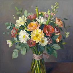 floral bouquet realistic in o'keefe style