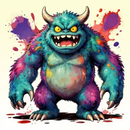 colorful illustration of monster, splatters, by zac retz and junji ito