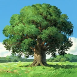 giant ash tree on landfield, matte painting by miyazaki ghibli