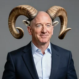 jeff bezos with ram horns