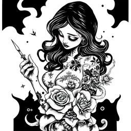 tattoo flash art, black and white, by james jean