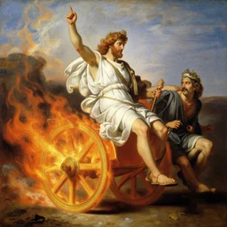 attractive apollo greek god, riding his fire chariot. highly detailed painting by gaston bussiere, craig mullins, j. c. leyendecker 8 k