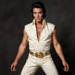 elvis presley beefcake style full body portrait by rembrandt, beefcake pose, elegant, digital painting, trends on artstation, concept art