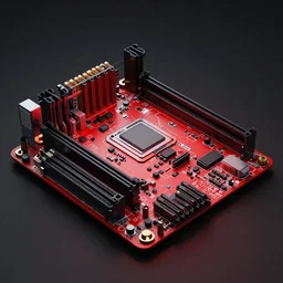 red neon PCB motherboard, microview, octane render