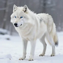 a white wolf with blue eyes in the snow, realistic painting, high definition, digital art, matte painting, very detailed, concept art, pixiv, deviantart, artstation, illustration, realistic