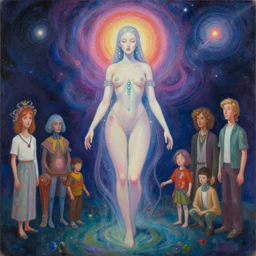 a beautiful painting of a feminine cosmic dmt entity of the upper planes by mynameistran and artgerm and wlop and loish and alex grey and wlop and wes anderson and spike jonze, trending on artstation, full body, loving and forgiving