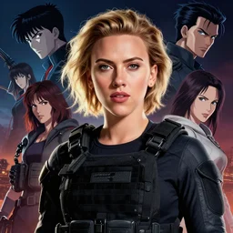 girl wearing tactical gear | | scarlett johansson, fine detail!! anime!! realistic shaded lighting!! dramatic!! poster by ilya kuvshinov katsuhiro otomo ghost - in - the - shell, magali villeneuve, artgerm, jeremy lipkin and michael garmash and rob rey