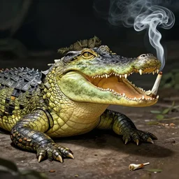 an illustration of a  crocodile smoking a joint, higly detailed, 420