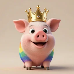rainbow pig wearing a gold crown as a Muppet 8k