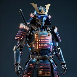 photo of a cybernetic samurai, leds