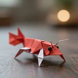 a cockroach made from origami, photography 4k, f1.8 anamorphic, bokeh, 4k, Canon, Nikon