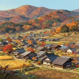 japanese rural town, autumn, artstation, elegant, highly detailed, digital painting, concept art, smooth, sharp focus, illustration, art by studio ghibli, fujita goro, atey ghailan, tom whalen, jean giraud 8 k