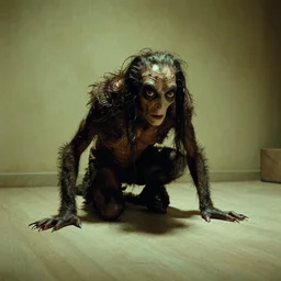 the strange creature under the floor, we hear it at night, film still from the movie directed by denis villeneuve and david cronenberg with art direction by salvador dali