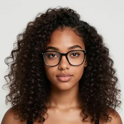 a very beautiful girl with dark complexion, round face long, curly, afro hair, stylistic oval black eyes, half - frame square glasses, grey hoodie opened, white t - shirt, white gloves, denim jeans, character art, cute, digital art, jaidenanimations, cartoon network, cel shaded, character art