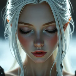 portrait of a young female human with white hair and light skin closed eyes fantasy artwork epic detailed and intricate digital painting trending on artstation by wlop octane render