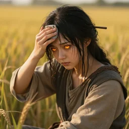 lain iwakura from serial experiments lain as medieval peasant working in the field wiping off sweat from forehead cute ember eyes hairpin wonderful masterpiece highly detailed scifi, beautiful cinematic light deep focus, elegant, digital painting, smooth, sharp focus, golden ratio, dramatic illumination, ultra realistic, 4 k, art by greg rutkowski wlop rossdraws