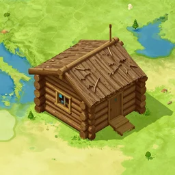 log cabin, isometric map by sid meier's civilization vi, by craig mullins by jakub rozalski
