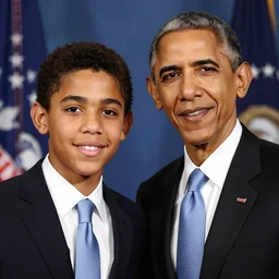A portrait Obama teams up with a teenage Obama, perfect faces, 50 mm, award winning photography