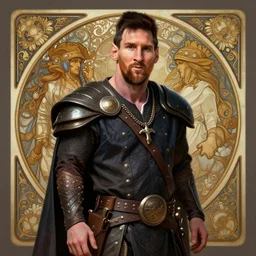 Messi as a viking, D&D, fantasy, intricate, elegant, highly detailed, digital painting, artstation, concept art, matte, sharp focus, illustration, art by Artgerm and Greg Rutkowski and Alphonse Mucha